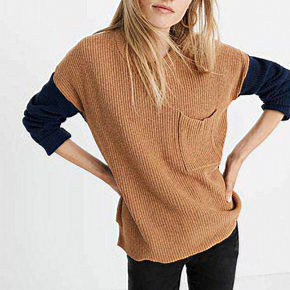 Madewell Thompson Pocket Pullover Sweater in Colorblock size small
